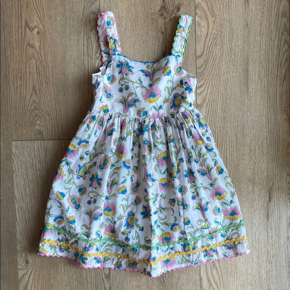 Mini Boden Floral Kids Dress in White and Pink